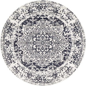 Blue 5' 3 x 5' 3 Richmond Round Area Rug Vintage Distressed Look Traditional Design Carpet for Unique Home Interior Design for Sale at Rug Engine