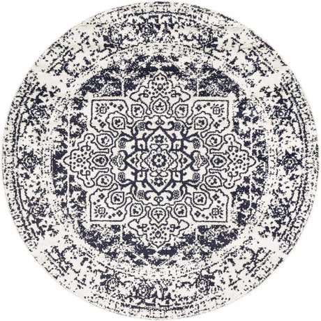 Blue 5' 3 x 5' 3 Richmond Round Area Rug Vintage Distressed Look Traditional Design Carpet for Unique Home Interior Design for Sale at Rug Engine