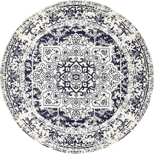 Blue 7' 10 x 7' 10 Richmond Round Area Rug Vintage Distressed Look Traditional Design Carpet for Unique Home Interior Design for Sale at Rug Engine
