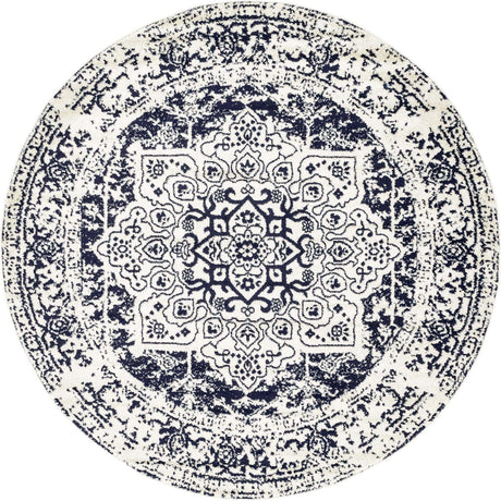 Blue 7' 10 x 7' 10 Richmond Round Area Rug Vintage Distressed Look Traditional Design Carpet for Unique Home Interior Design for Sale at Rug Engine