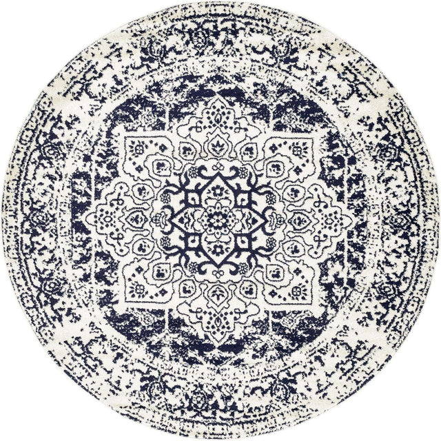 Blue 7' 10 x 7' 10 Richmond Round Area Rug Vintage Distressed Look Traditional Design Carpet for Unique Home Interior Design for Sale at Rug Engine
