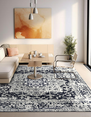 Blue 5' 3 x 5' 3 Richmond Square Area Rug Vintage Distressed Look Traditional Design Carpet for Unique Home Interior Design for Sale at Rug Engine