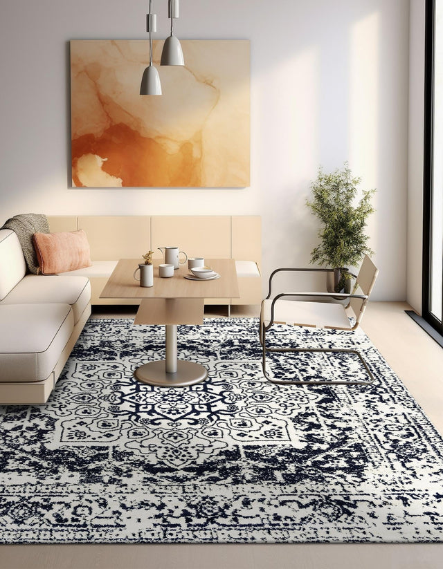 Blue 5' 3 x 5' 3 Richmond Square Area Rug Vintage Distressed Look Traditional Design Carpet for Unique Home Interior Design for Sale at Rug Engine