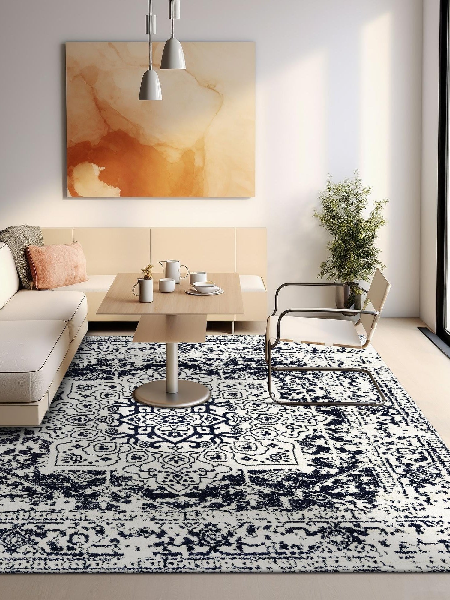 Blue 4' 1 x 4' 1 Richmond Square Area Rug Vintage Distressed Look Traditional Design Carpet for Unique Home Interior Design for Sale at Rug Engine