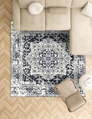 Blue 7' 10 x 7' 10 Richmond Square Area Rug Vintage Distressed Look Traditional Design Carpet for Unique Home Interior Design for Sale at Rug Engine