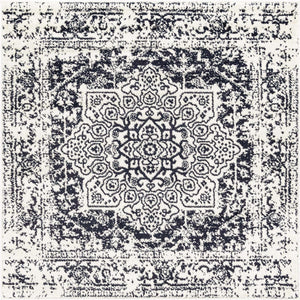 Blue 5' 3 x 5' 3 Richmond Square Area Rug Vintage Distressed Look Traditional Design Carpet for Unique Home Interior Design for Sale at Rug Engine