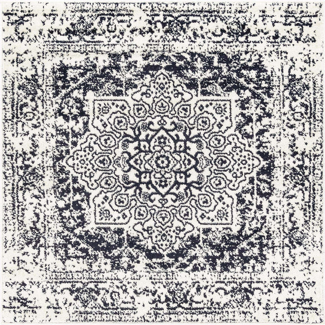 Blue 5' 3 x 5' 3 Richmond Square Area Rug Vintage Distressed Look Traditional Design Carpet for Unique Home Interior Design for Sale at Rug Engine