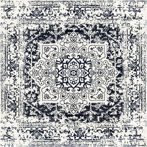 Blue 7' 10 x 7' 10 Richmond Square Area Rug Vintage Distressed Look Traditional Design Carpet for Unique Home Interior Design for Sale at Rug Engine