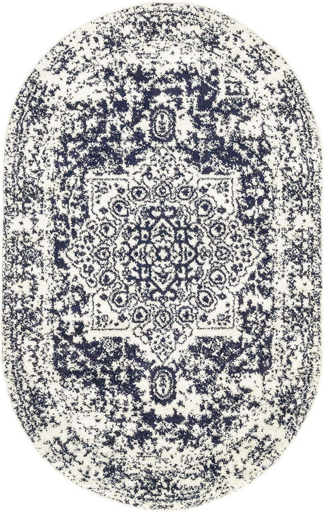 Blue 3' 1 x 5' 3 Richmond Oval Area Rug Vintage Distressed Look Traditional Design Carpet for Unique Home Interior Design for Sale at Rug Engine