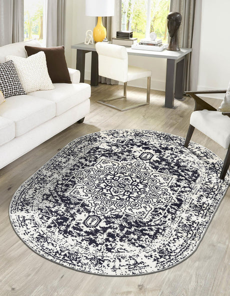 Blue 5' 3 x 8' Richmond Oval Area Rug Vintage Distressed Look Traditional Design Carpet for Unique Home Interior Design for Sale at Rug Engine