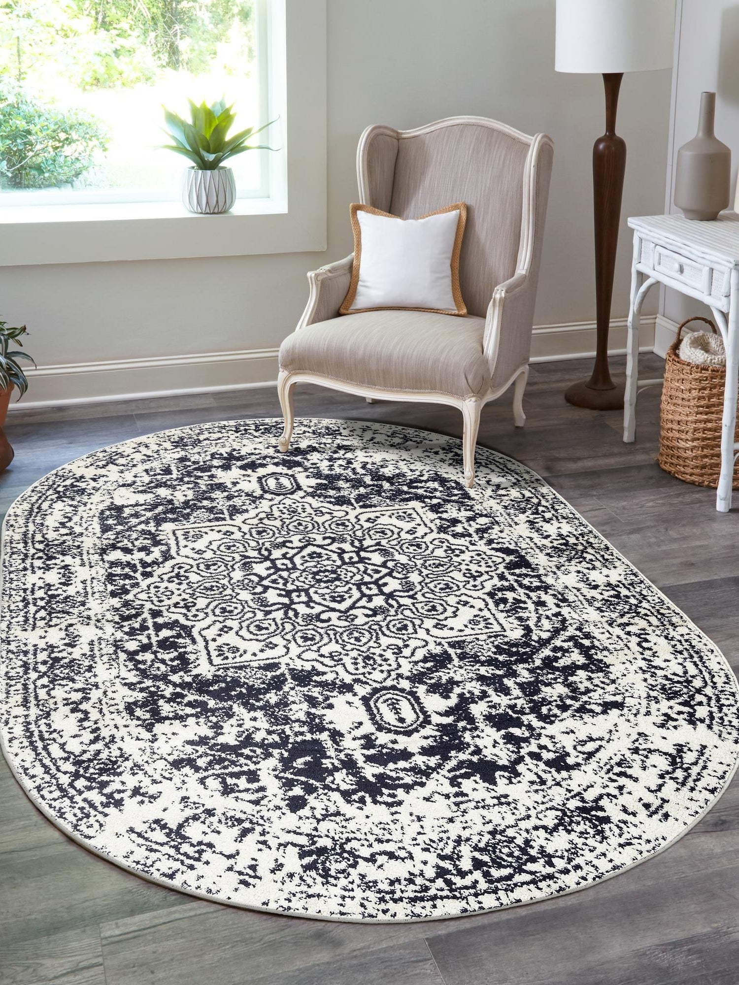 Blue 5' 3 x 8' Richmond Oval Area Rug Vintage Distressed Look Traditional Design Carpet for Unique Home Interior Design for Sale at Rug Engine