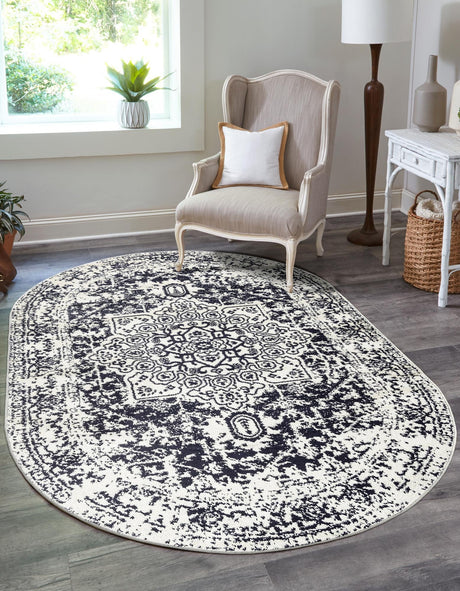 Blue 5' 3 x 8' Richmond Oval Area Rug Vintage Distressed Look Traditional Design Carpet for Unique Home Interior Design for Sale at Rug Engine