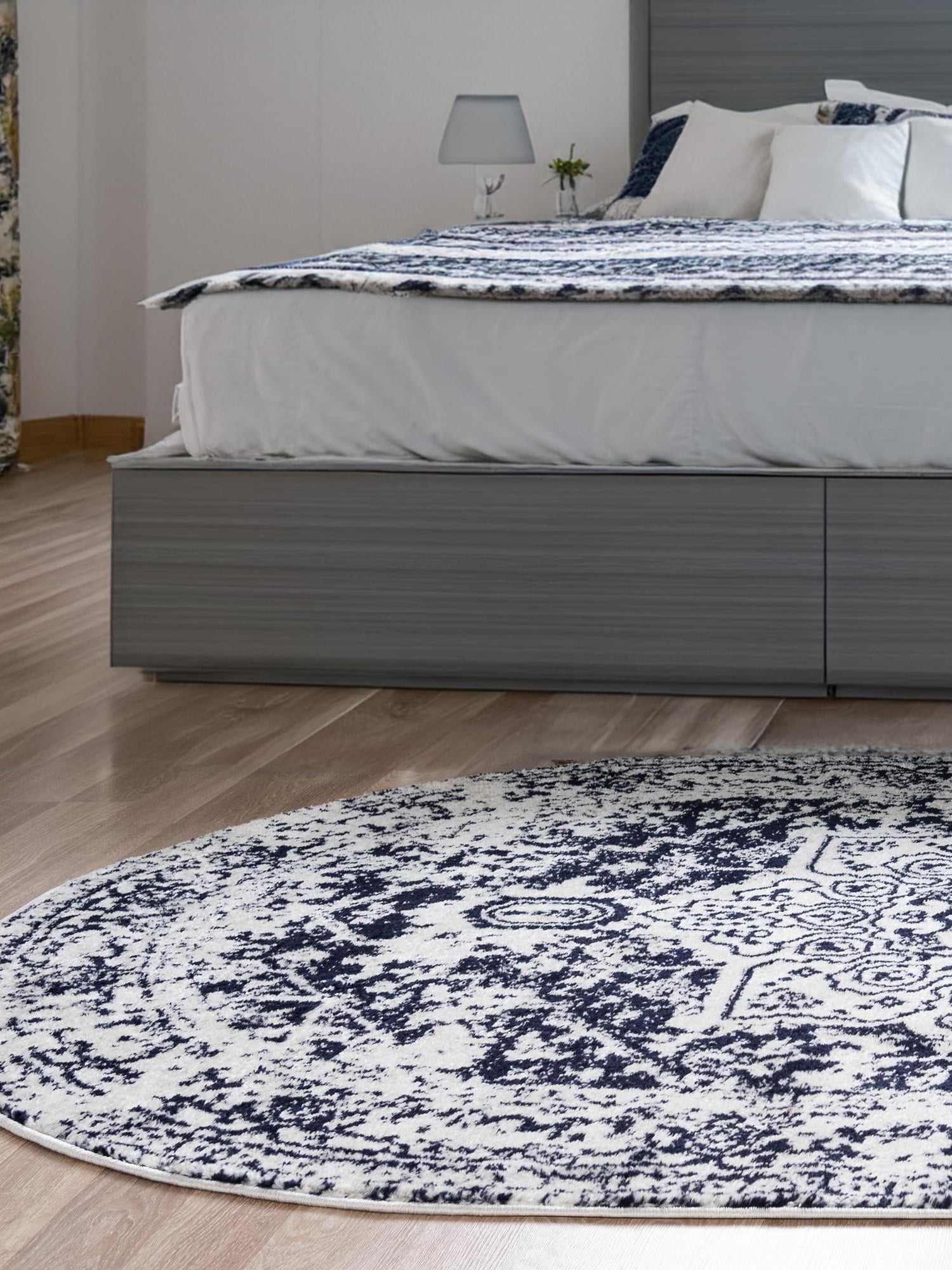 Blue 5' 3 x 8' Richmond Oval Area Rug Vintage Distressed Look Traditional Design Carpet for Unique Home Interior Design for Sale at Rug Engine