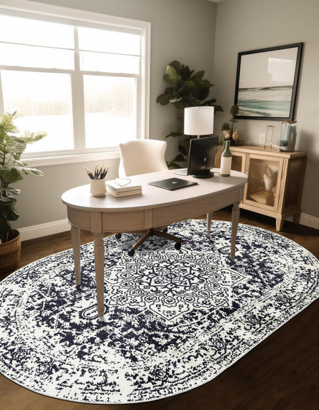 Blue 5' 3 x 8' Richmond Oval Area Rug Vintage Distressed Look Traditional Design Carpet for Unique Home Interior Design for Sale at Rug Engine
