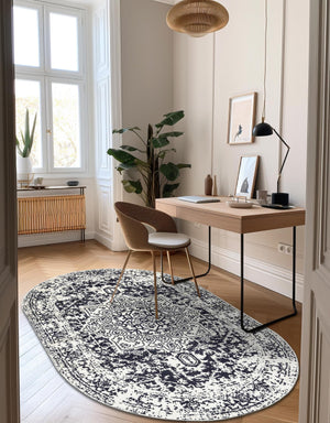 Blue 3' 1 x 5' 3 Richmond Oval Area Rug Vintage Distressed Look Traditional Design Carpet for Unique Home Interior Design for Sale at Rug Engine