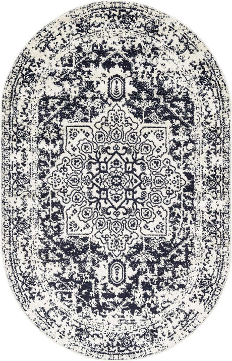 Blue 5' 3 x 8' Richmond Oval Area Rug Vintage Distressed Look Traditional Design Carpet for Unique Home Interior Design for Sale at Rug Engine