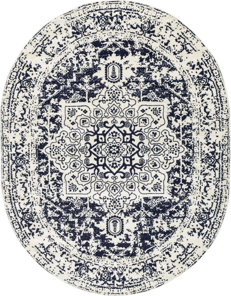 Blue 7' 10 x 10' Richmond Oval Area Rug Vintage Distressed Look Traditional Design Carpet for Unique Home Interior Design for Sale at Rug Engine