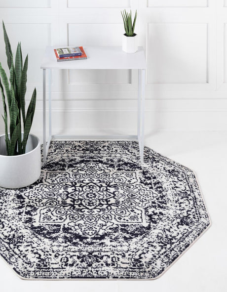 Blue 5' 3 x 5' 3 Richmond Octagon Area Rug Vintage Distressed Look Traditional Design Carpet for Unique Home Interior Design for Sale at Rug Engine