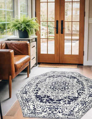 Blue 5' 3 x 5' 3 Richmond Octagon Area Rug Vintage Distressed Look Traditional Design Carpet for Unique Home Interior Design for Sale at Rug Engine