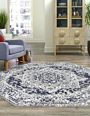 Blue 7' 10 x 7' 10 Richmond Octagon Area Rug Vintage Distressed Look Traditional Design Carpet for Unique Home Interior Design for Sale at Rug Engine