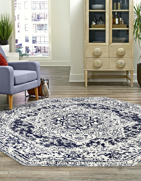 Blue 5' 3 x 5' 3 Richmond Octagon Area Rug Vintage Distressed Look Traditional Design Carpet for Unique Home Interior Design for Sale at Rug Engine