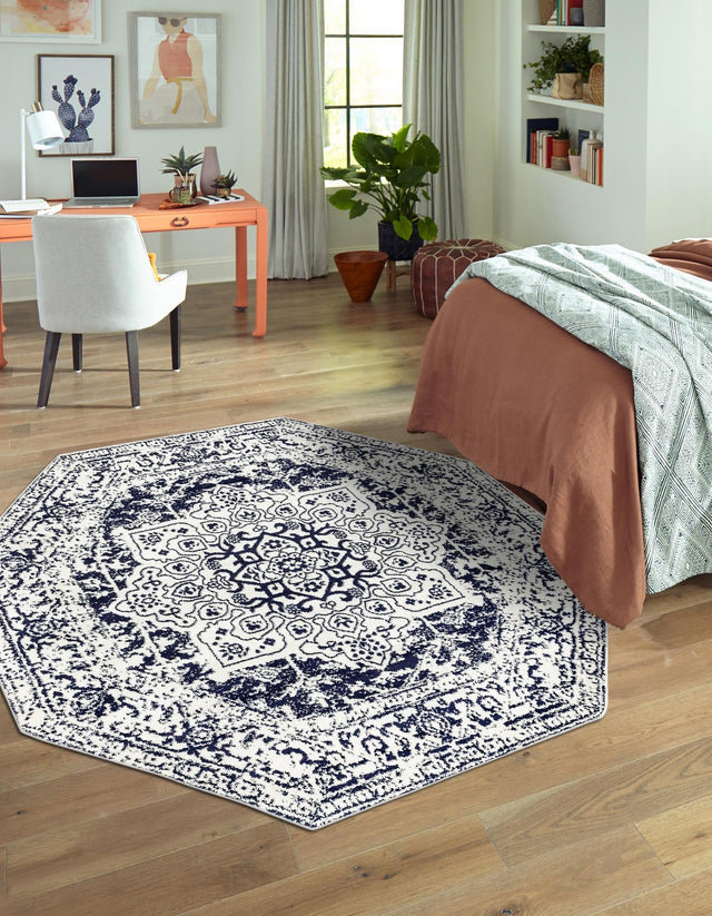 Blue 5' 3 x 5' 3 Richmond Octagon Area Rug Vintage Distressed Look Traditional Design Carpet for Unique Home Interior Design for Sale at Rug Engine