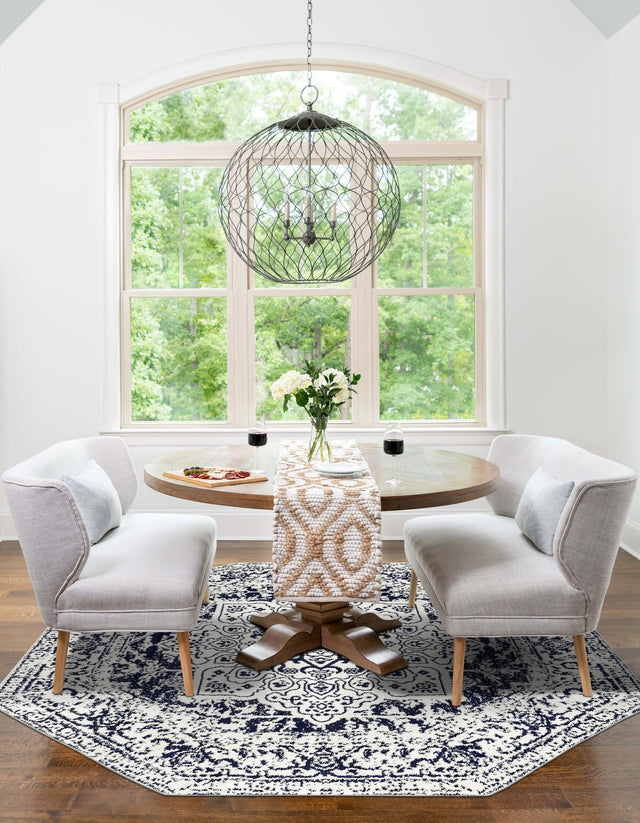 Blue 5' 3 x 5' 3 Richmond Octagon Area Rug Vintage Distressed Look Traditional Design Carpet for Unique Home Interior Design for Sale at Rug Engine