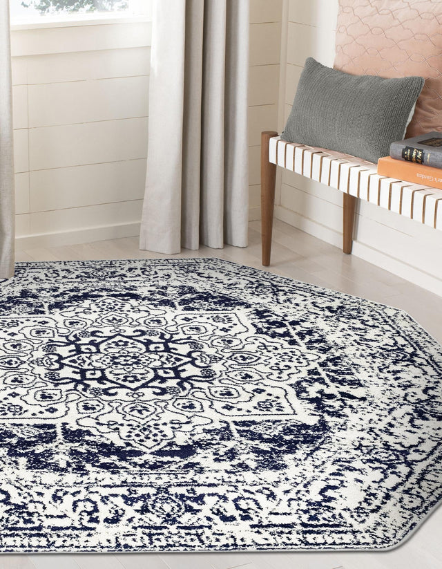 Blue 5' 3 x 5' 3 Richmond Octagon Area Rug Vintage Distressed Look Traditional Design Carpet for Unique Home Interior Design for Sale at Rug Engine
