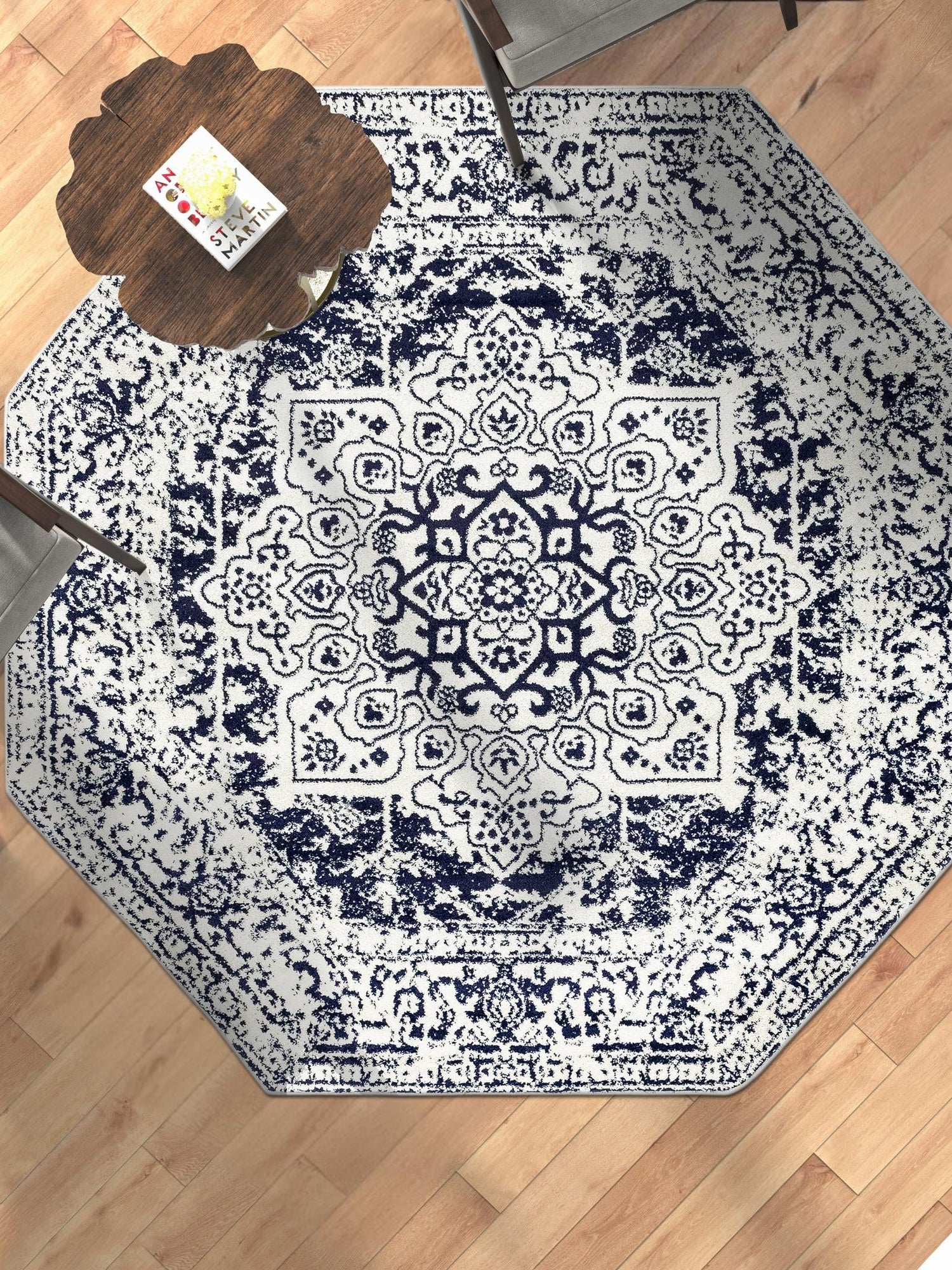 Blue 5' 3 x 5' 3 Richmond Octagon Area Rug Vintage Distressed Look Traditional Design Carpet for Unique Home Interior Design for Sale at Rug Engine