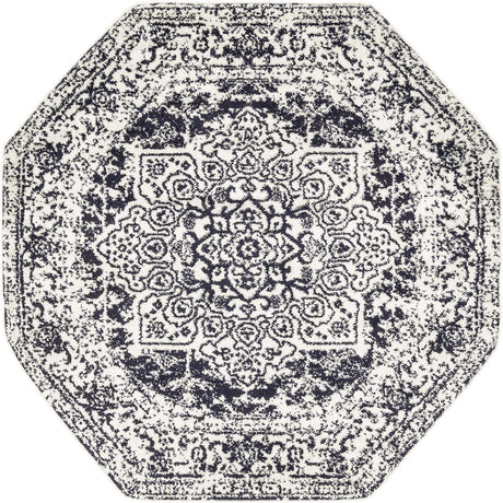 Blue 5' 3 x 5' 3 Richmond Octagon Area Rug Vintage Distressed Look Traditional Design Carpet for Unique Home Interior Design for Sale at Rug Engine