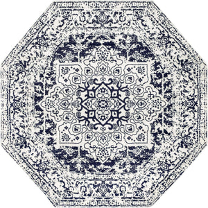 Blue 7' 10 x 7' 10 Richmond Octagon Area Rug Vintage Distressed Look Traditional Design Carpet for Unique Home Interior Design for Sale at Rug Engine