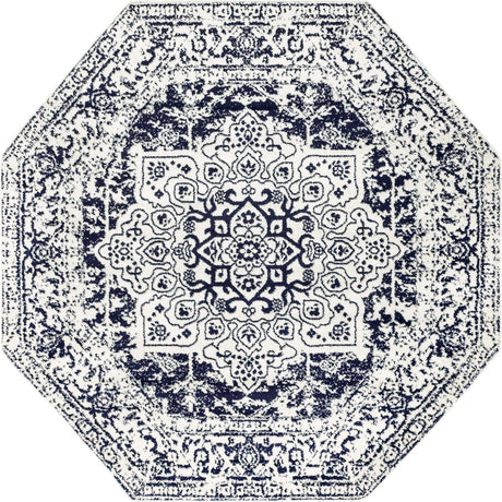 Blue 7' 10 x 7' 10 Richmond Octagon Area Rug Vintage Distressed Look Traditional Design Carpet for Unique Home Interior Design for Sale at Rug Engine