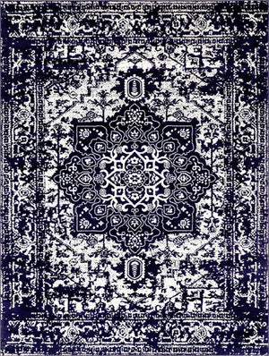 Navy Blue 9' x 12' Richmond Rectangle Area Rug Vintage Distressed Look Traditional Design Carpet for Unique Home Interior Design for Sale at Rug Engine