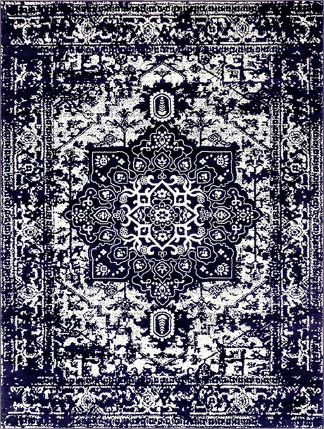 Navy Blue 9' x 12' Richmond Rectangle Area Rug Vintage Distressed Look Traditional Design Carpet for Unique Home Interior Design for Sale at Rug Engine