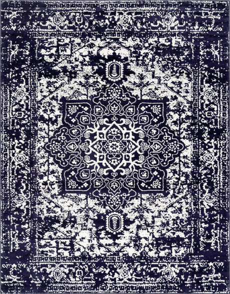 Navy Blue 7' 10 x 10' Richmond Rectangle Area Rug Vintage Distressed Look Traditional Design Carpet for Unique Home Interior Design for Sale at Rug Engine