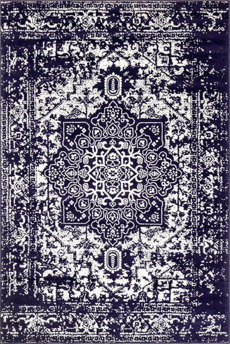Navy Blue 6' 1 x 9' Richmond Rectangle Area Rug Vintage Distressed Look Traditional Design Carpet for Unique Home Interior Design for Sale at Rug Engine