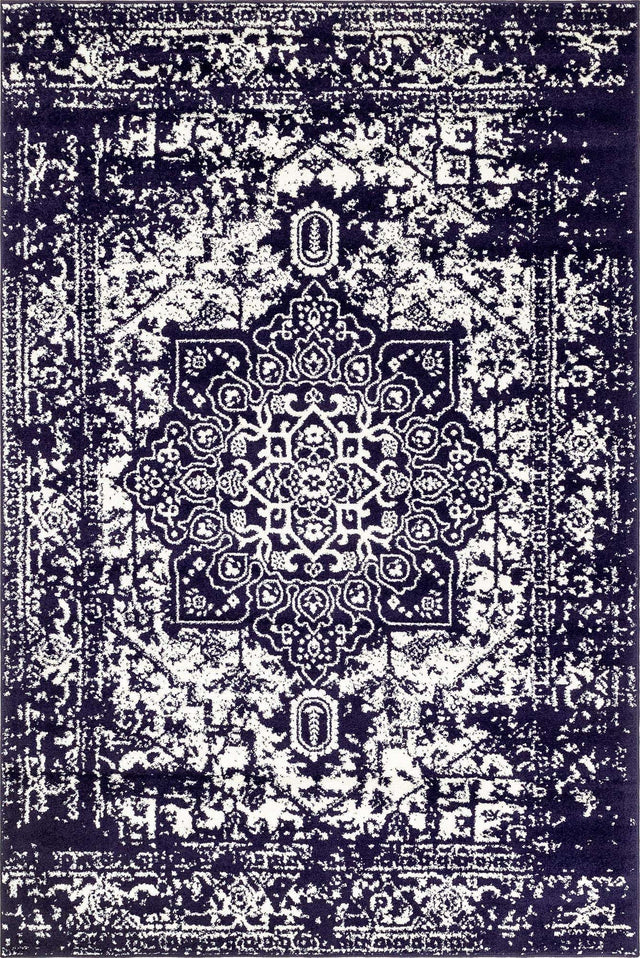 Navy Blue 6' 1 x 9' Richmond Rectangle Area Rug Vintage Distressed Look Traditional Design Carpet for Unique Home Interior Design for Sale at Rug Engine