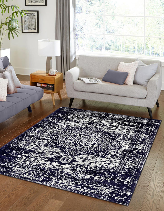 Navy Blue 2' x 3' 1 Richmond Rectangle Area Rug Vintage Distressed Look Traditional Design Carpet for Unique Home Interior Design for Sale at Rug Engine