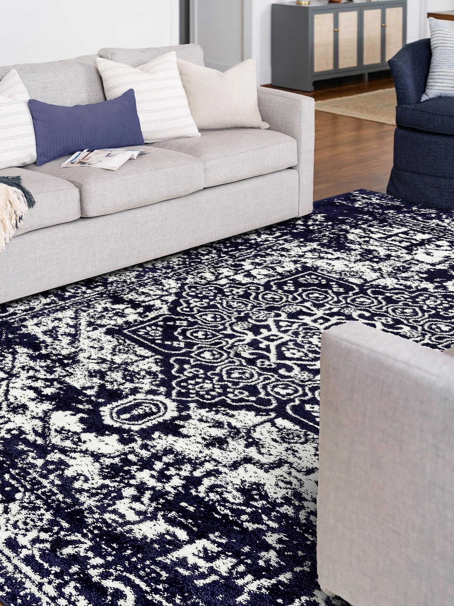 Navy Blue 2' x 3' 1 Richmond Rectangle Area Rug Vintage Distressed Look Traditional Design Carpet for Unique Home Interior Design for Sale at Rug Engine