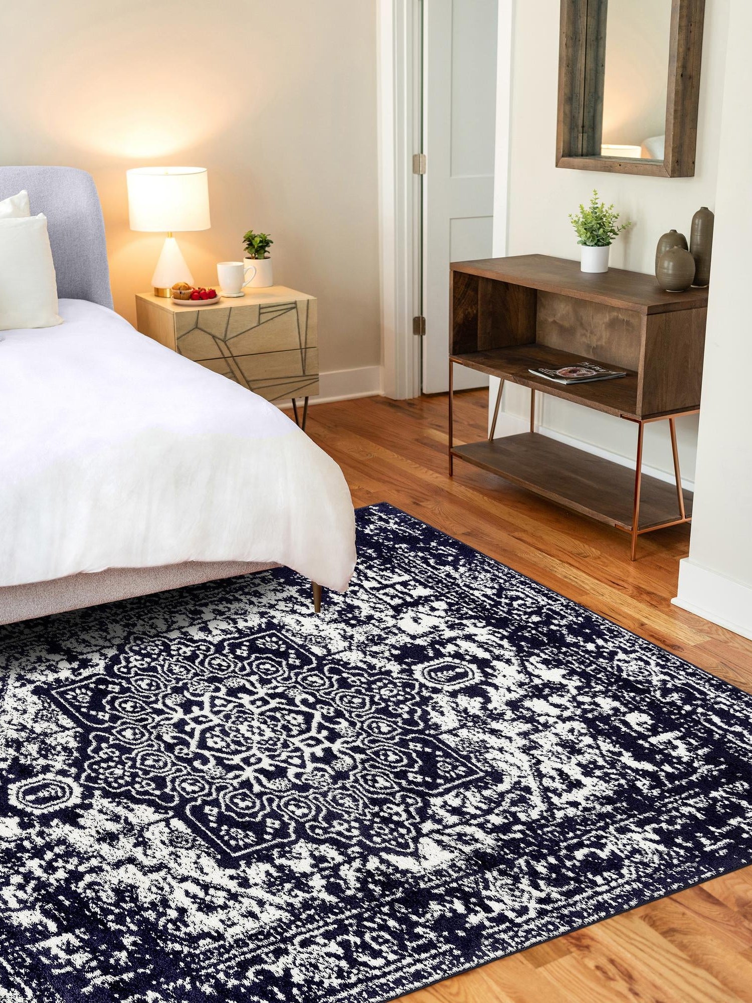 Navy Blue 10' x 13' 1 Richmond Rectangle Area Rug Vintage Distressed Look Traditional Design Carpet for Unique Home Interior Design for Sale at Rug Engine