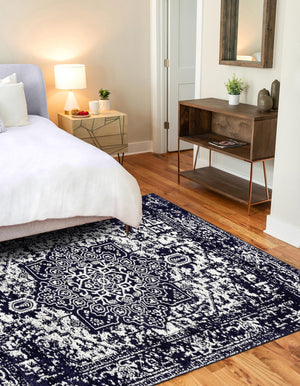 Navy Blue 7' 10 x 10' Richmond Rectangle Area Rug Vintage Distressed Look Traditional Design Carpet for Unique Home Interior Design for Sale at Rug Engine