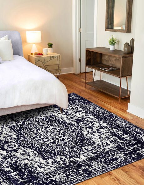 Navy Blue 2' x 3' 1 Richmond Rectangle Area Rug Vintage Distressed Look Traditional Design Carpet for Unique Home Interior Design for Sale at Rug Engine