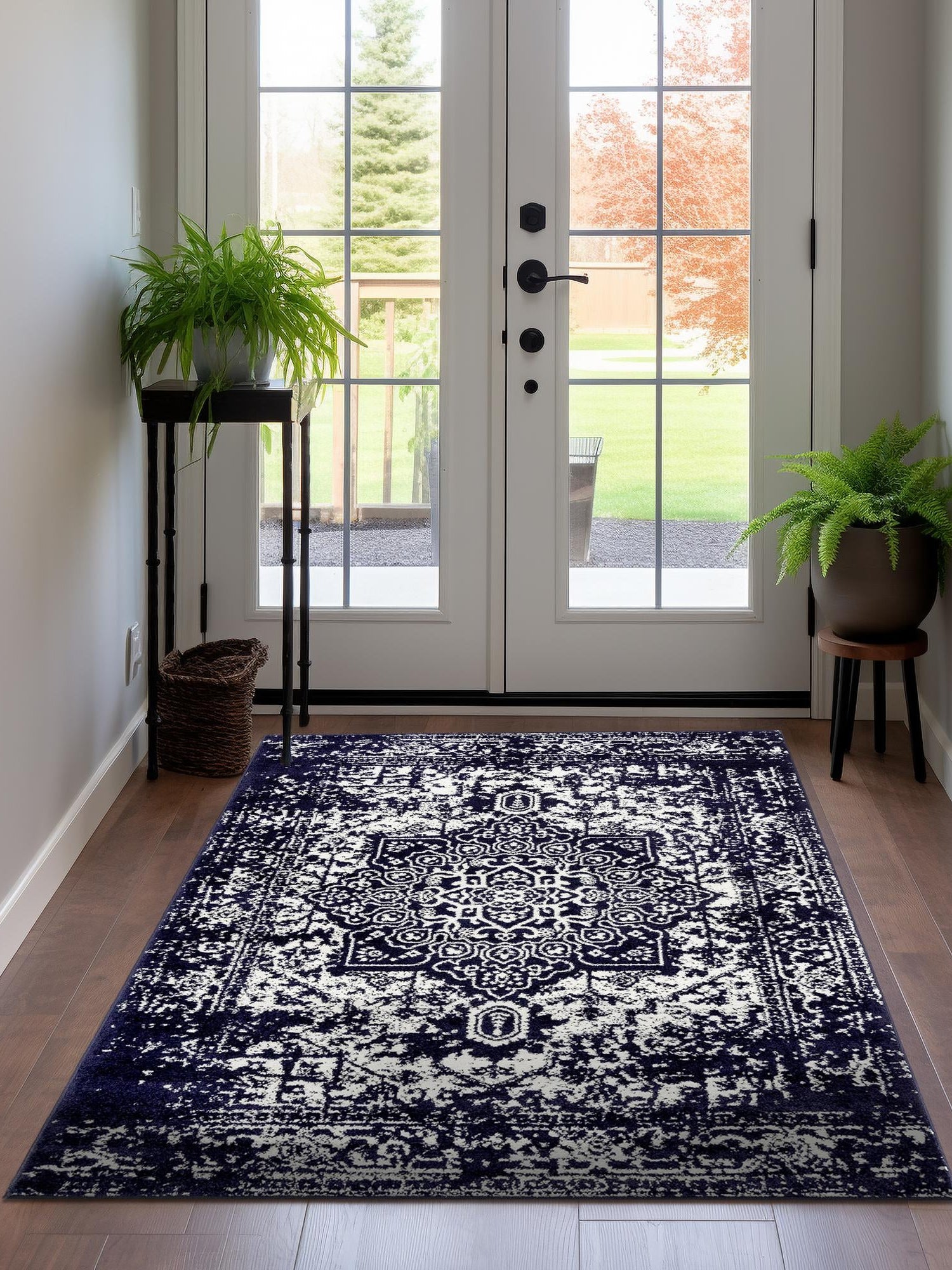 Navy Blue 6' 1 x 9' Richmond Rectangle Area Rug Vintage Distressed Look Traditional Design Carpet for Unique Home Interior Design for Sale at Rug Engine