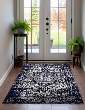 Navy Blue 2' x 3' 1 Richmond Rectangle Area Rug Vintage Distressed Look Traditional Design Carpet for Unique Home Interior Design for Sale at Rug Engine