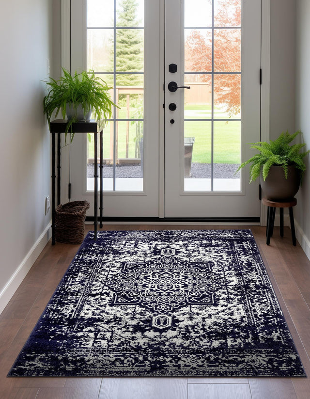Navy Blue 10' x 13' 1 Richmond Rectangle Area Rug Vintage Distressed Look Traditional Design Carpet for Unique Home Interior Design for Sale at Rug Engine