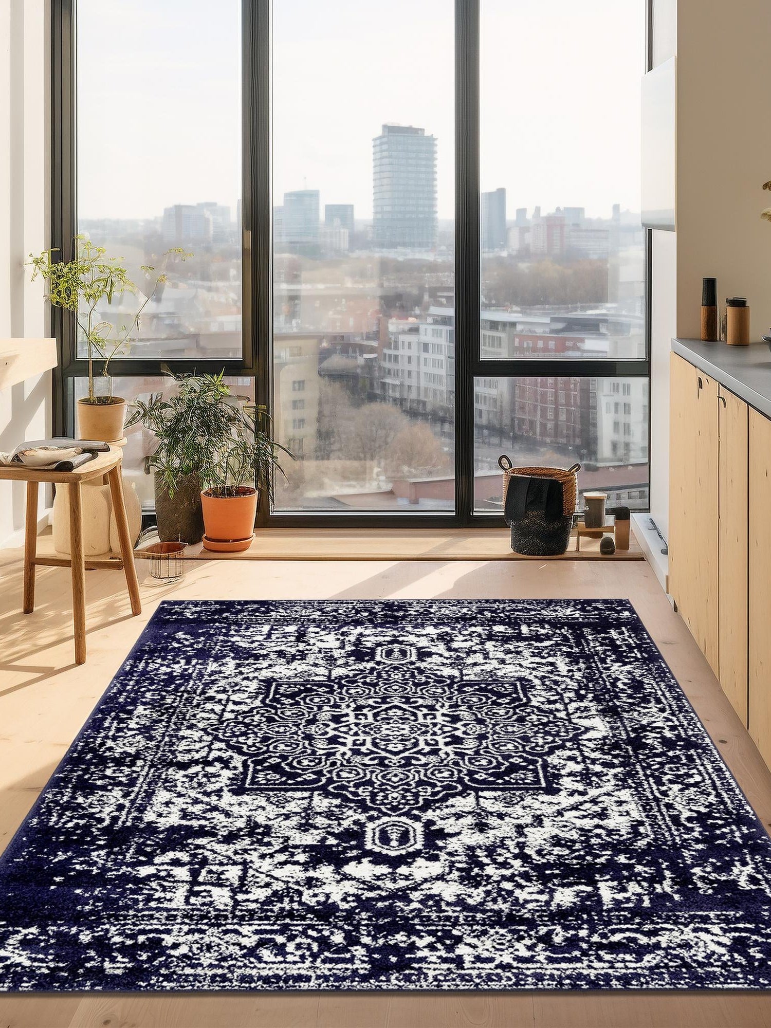 Navy Blue 6' 1 x 9' Richmond Rectangle Area Rug Vintage Distressed Look Traditional Design Carpet for Unique Home Interior Design for Sale at Rug Engine
