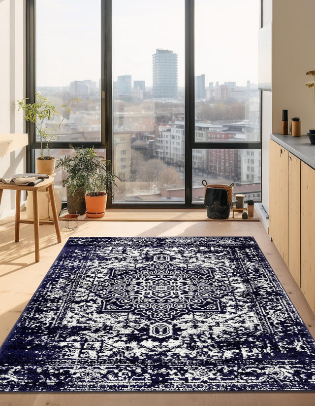Navy Blue 10' x 13' 1 Richmond Rectangle Area Rug Vintage Distressed Look Traditional Design Carpet for Unique Home Interior Design for Sale at Rug Engine