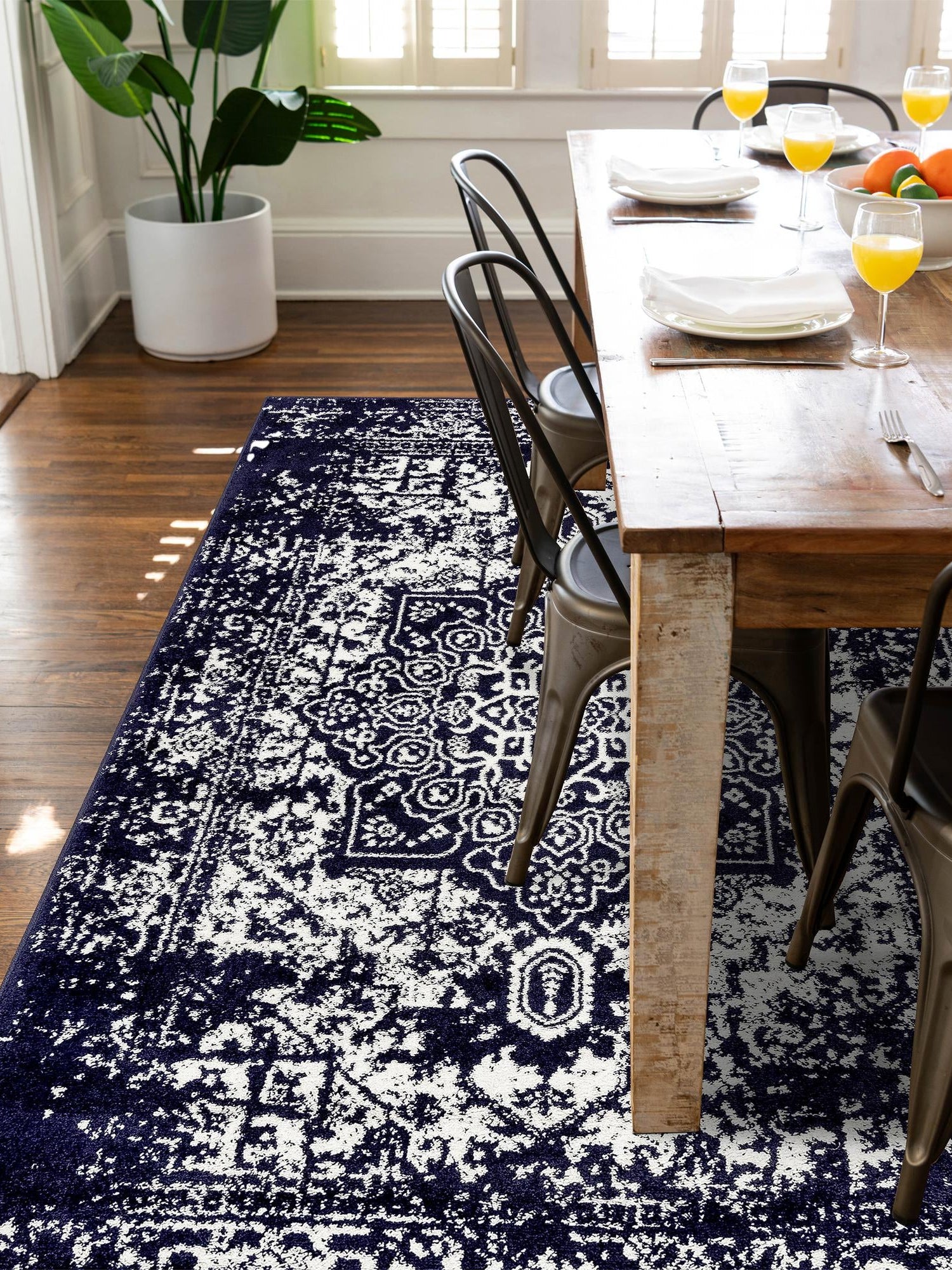Navy Blue 6' 1 x 9' Richmond Rectangle Area Rug Vintage Distressed Look Traditional Design Carpet for Unique Home Interior Design for Sale at Rug Engine