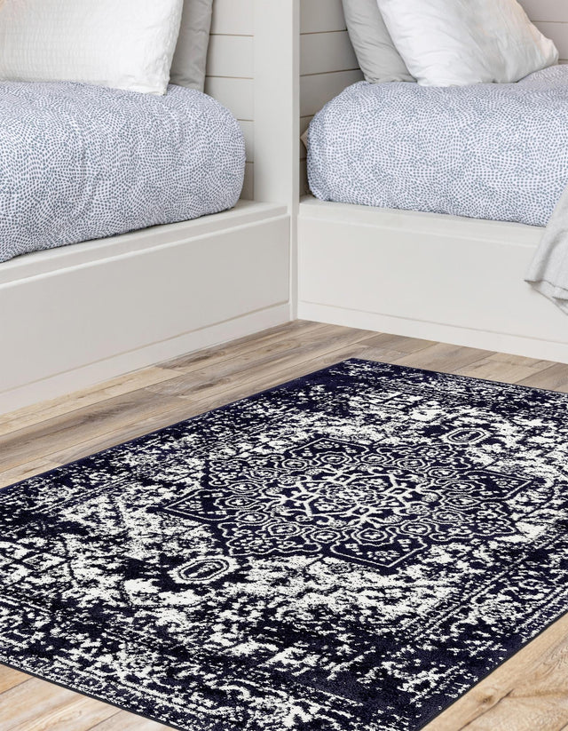 Navy Blue 6' 1 x 9' Richmond Rectangle Area Rug Vintage Distressed Look Traditional Design Carpet for Unique Home Interior Design for Sale at Rug Engine