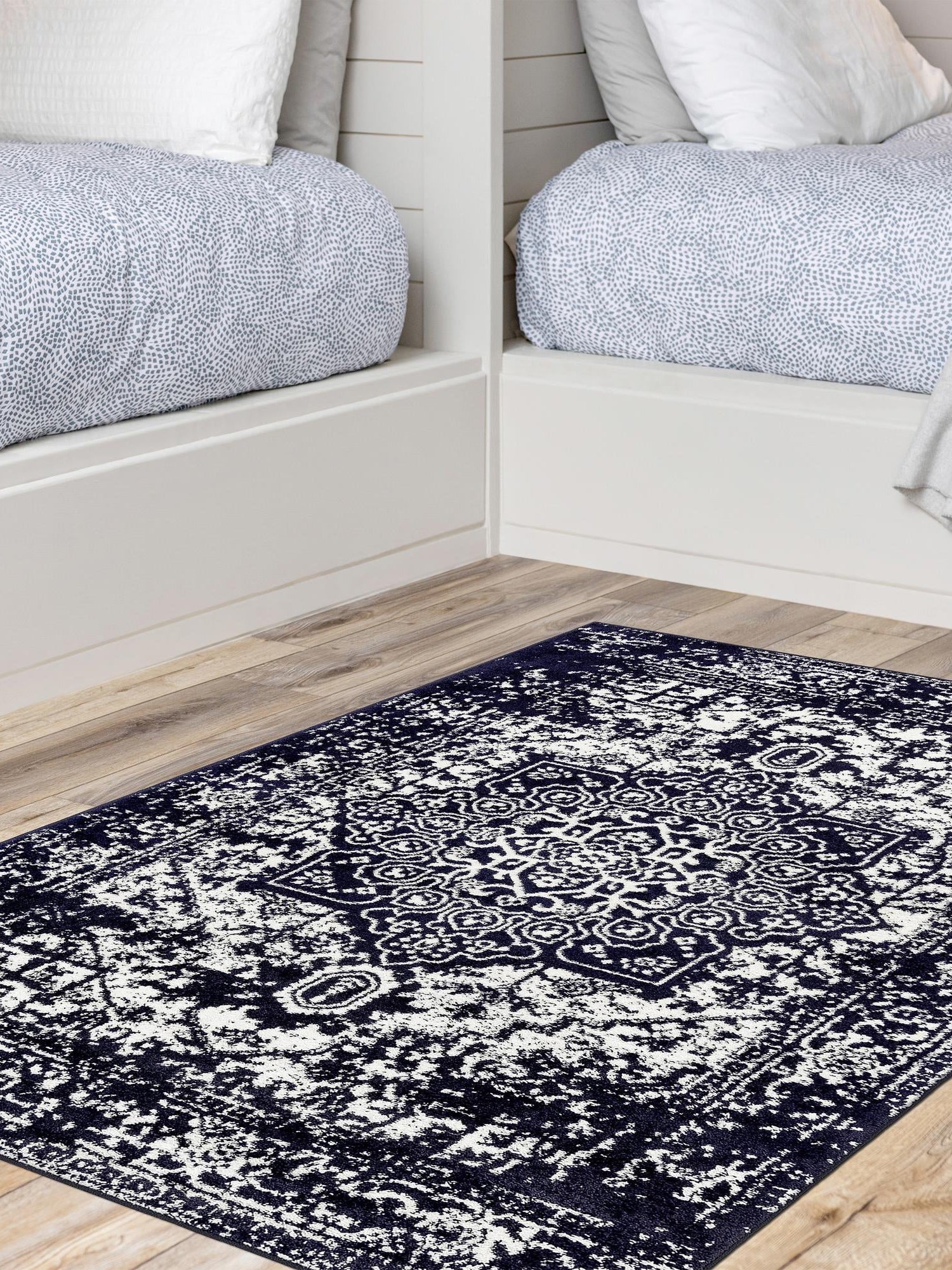 Navy Blue 2' x 3' 1 Richmond Rectangle Area Rug Vintage Distressed Look Traditional Design Carpet for Unique Home Interior Design for Sale at Rug Engine